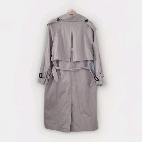Zara Trench Coat Womens M Beige Belted Long Pockets Buttons Lightweight Preppy - Picture 2 of 16